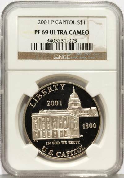 博洋堂“生趣盎然”4月精品专场暨第169期（全场包邮） NGC PF69UC 美国2001国会大厦纪念银币