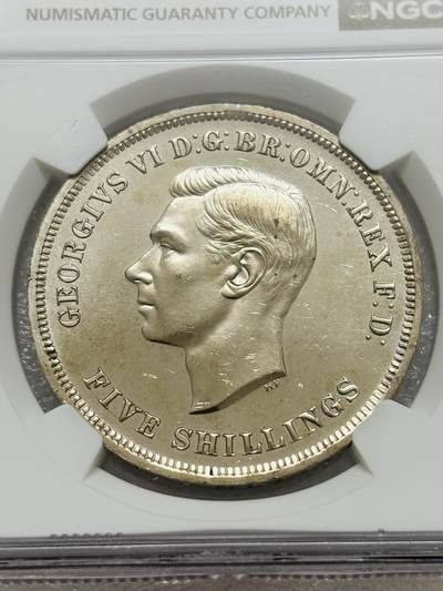 文馨钱币收藏第 303 场，【五一钱币荟，收藏盛宴】长期接代拍业务 NGC PL63 英国 1951 年乔治六世圣乔治屠龙 5 先令 类精制纪念币，英国最后的马剑