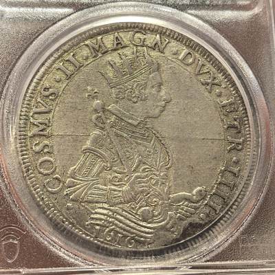 博洋堂“生趣盎然”4月精品专场暨第169期（全场包邮） PCGS MS62 意大利托斯卡纳比萨1616年科西莫二世美第奇家族纹章塔勒大银币，原味深打细节一流，PCGS唯一冠军分！
