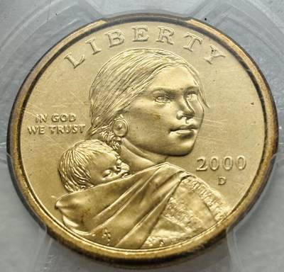 文馨钱币收藏第 303 场，【五一钱币荟，收藏盛宴】长期接代拍业务 PCGS MS67 美国 2000 年萨卡加维亚 1 美元纪念币 D 版，首发年，卷拆高分品