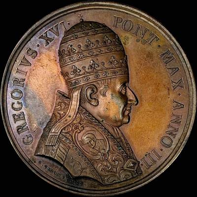 【雨安】【直播拍卖】【裸币套币-001期】 2026-04-24 周五 19:30 (金价1034, 银价18.00) [徽章奖章] Vatican [章] 梵蒂冈 1833年 格列高利十六世 铜章 31.8克, 43mm