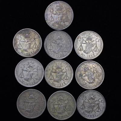 【雨安】【直播拍卖】【裸币套币-001期】 2026-04-24 周五 19:30 (金价1034, 银价18.00) [裸币各国] Mexico 墨西哥 25分 天平鹰洋