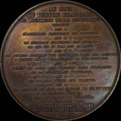 【雨安】【直播拍卖】【裸币套币-001期】 2026-04-24 周五 19:30 (金价1034, 银价18.00) [徽章奖章] France [章] 法国 19世纪 拿破仑三世 铜章 76..6克, 52mm