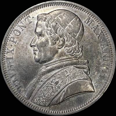 【雨安】【直播拍卖】【裸币套币-001期】 2026-04-24 周五 19:30 (金价1034, 银价18.00) [裸币各国] Italy 意大利 Papal梵蒂冈 1斯库多 KM#1336.2 (1850-1856) 庇护九世 1854年