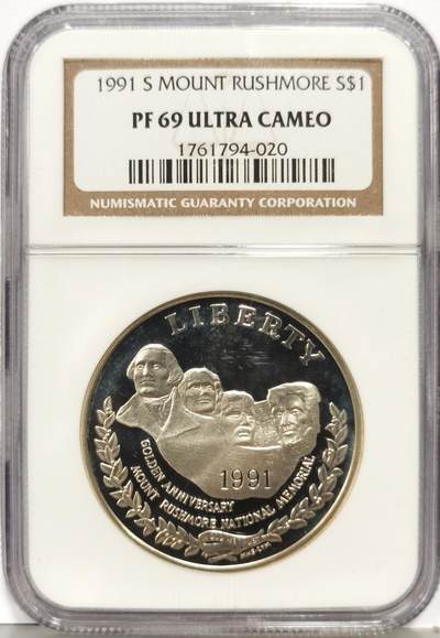博洋堂“生趣盎然”4月精品专场暨第169期（全场包邮） NGC PF69UC 美国1991年总统山纪念银币