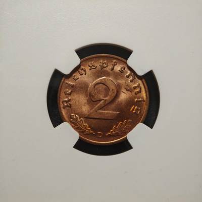 【德藏】世界币章拍卖第171期（拍品征集中~欢迎藏友联系） 1938年 德国民族社会主义工人党2芬尼铜币 NGC MS63RB （原图请查询NGC评级官网）