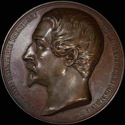 【雨安】【直播拍卖】【裸币套币-001期】 2026-04-24 周五 19:30 (金价1034, 银价18.00) [徽章奖章] France [章] 法国 19世纪 拿破仑三世 铜章 76..6克, 52mm