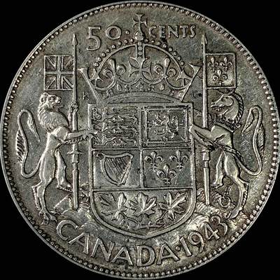 【雨安】【直播拍卖】【裸币套币-001期】 2026-04-24 周五 19:30 (金价1034, 银价18.00) [裸币各国] Canada 加拿大 50分 1943年 乔治六世