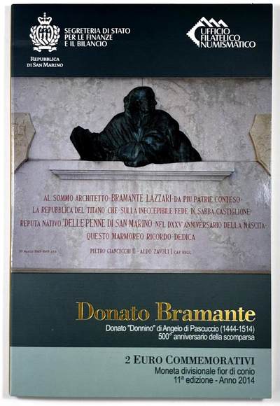 【雨安】【直播拍卖】【裸币套币-001期】 2026-04-24 周五 19:30 (金价1034, 银价18.00) [现代装帧] San Marino 欧元 圣马力诺 2欧元 2014年 设计师多纳托·伯拉孟特逝世500周年