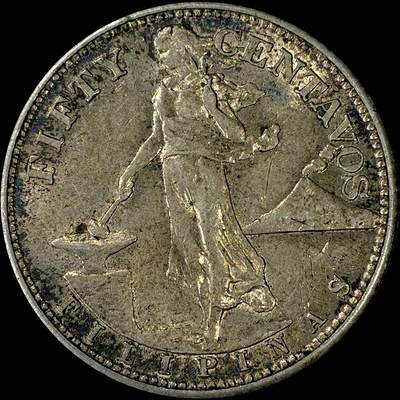 【雨安】【直播拍卖】【裸币套币-001期】 2026-04-24 周五 19:30 (金价1034, 银价18.00) [裸币各国] Philippines 美属菲律宾 50分 1944年