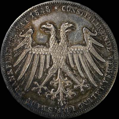 【雨安】【直播拍卖】【裸币套币-001期】 2026-04-24 周五 19:30 (金价1034, 银价18.00) [裸币德国] Germany 德国 德意志 2盾 Frankfurt法兰克福 Thun.135 KM#0338 (1848) 奥地利大公 1848年