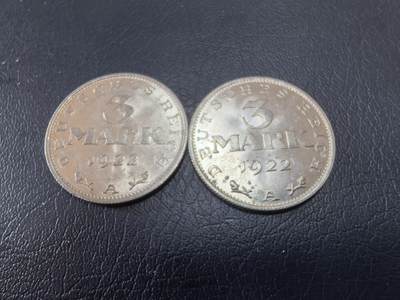 长老汇马年精选第十九场拍卖 1922A德国魏玛共和国3马克铝币两枚，未流通品