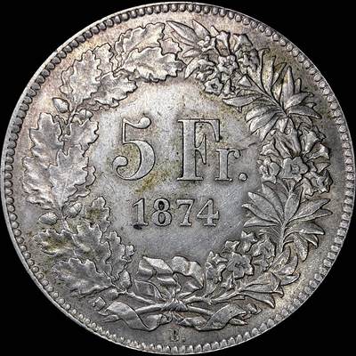 【雨安】【直播拍卖】【裸币套币-001期】 2026-04-24 周五 19:30 (金价1034, 银价18.00) [裸币各国] Switzerland 瑞士 邦联 5法郎 KM#0011 (1850-1874) 赫尔维蒂娅坐像 1874年