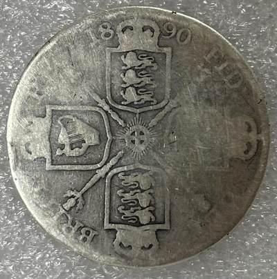 文馨钱币收藏第 303 场，【五一钱币荟，收藏盛宴】长期接代拍业务 少见 1890 年英国维多利亚 双佛罗琳银币（ 925 高银）流通品