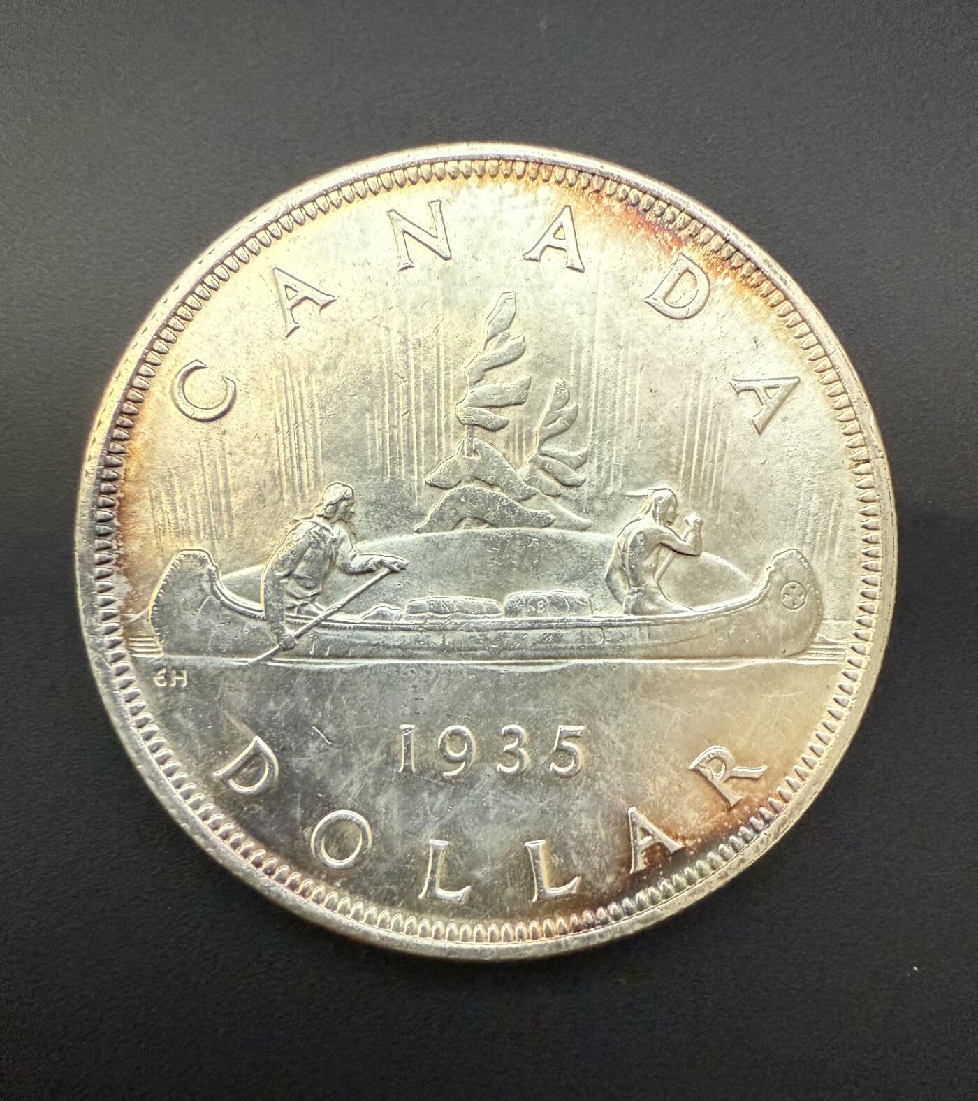 【周六 19:30】乾藏阁外国银币专场・裸币 / 评级币 + 银章铜章 保真包老 加拿大 1935 年乔治五世登基 25 周年 1 元银币 首枚划船大银币