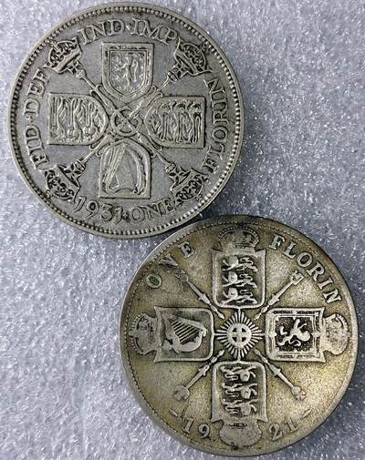 【雨安】【直播拍卖】【裸币套币-001期】 2026-04-24 周五 19:30 (金价1034, 银价18.00) [裸币各国] Great Britain 英国 1先令 1921年/1931年 乔治五世