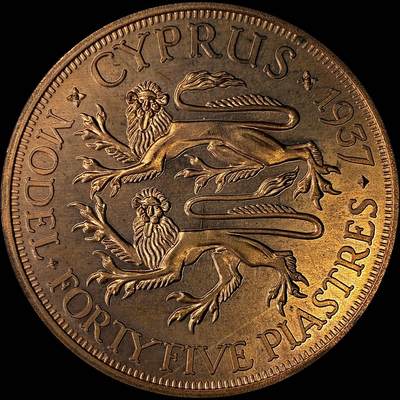 【雨安】【直播拍卖】【裸币套币-001期】 2026-04-24 周五 19:30 (金价1034, 银价18.00) [裸币各国] Cyprus 塞浦路斯 45皮阿斯特 1937年 爱德华八世