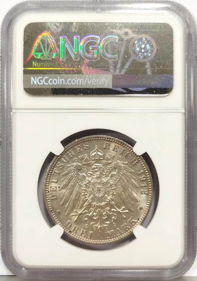 博洋堂“生趣盎然”4月精品专场暨第169期（全场包邮） NGC MS64 德国汉堡1912年3马克银币 经典品种 转光非常好 64的分数足以拿来把玩 抓住上车机会