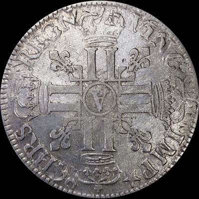 【雨安】【直播拍卖】【裸币套币-001期】 2026-04-24 周五 19:30 (金价1034, 银价18.00) [裸币法国] France 法国 1埃居 KM#0275 DAV-3811 (1690-1693) 路易十四 皇冠十字 中心字母 1690年