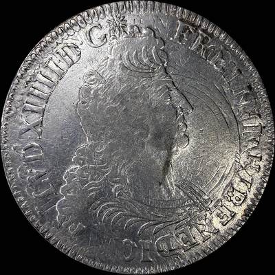 【雨安】【直播拍卖】【裸币套币-001期】 2026-04-24 周五 19:30 (金价1034, 银价18.00) [裸币法国] France 法国 1埃居 KM#0329 (1701-1703) 路易十四 皇冠圆形纹章权杖和正义之手