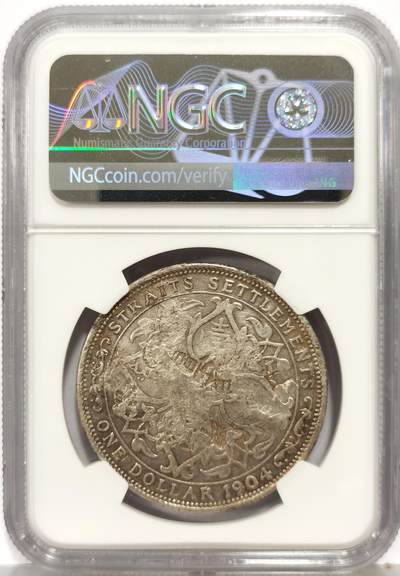 博洋堂“生趣盎然”4月精品专场暨第169期（全场包邮） NGC VFD 海峡殖民地1904年爱七壹元，汉字戳记满打俗称烂板，别有一番味道