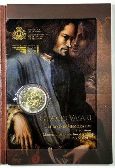 【雨安】【直播拍卖】【裸币套币-001期】 2026-04-24 周五 19:30 (金价1034, 银价18.00) [现代装帧] San Marino 欧元 圣马力诺 2欧元 2011年 诺瓦萨利诞辰500周年