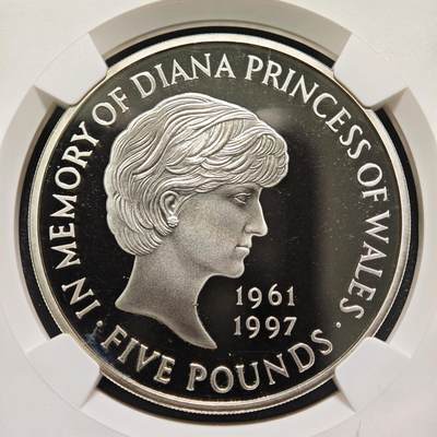 【德藏】世界币章拍卖第171期（拍品征集中~欢迎藏友联系） 1999年 英国戴安娜王妃逝世5英镑精制纪念镍币 NGC PF69UC 镜面十足