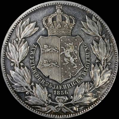 【雨安】【直播拍卖】【裸币套币-001期】 2026-04-24 周五 19:30 (金价1034, 银价18.00) [裸币德国] Germany 德国 德意志 2泰勒 Braunschweig不伦瑞克 Thun.122 KM#1149 (1856) 小纹章 1856年