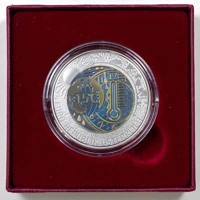 【雨安】【直播拍卖】【裸币套币-001期】 2026-04-24 周五 19:30 (金价1034, 银价18.00) [现代装帧] Austria 欧元 奥地利 25欧元 2023年 全球气候变暖 铌芯银币