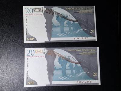 叁拾收藏第36期 波兰20纪念钞  肖邦  2张  UNC
