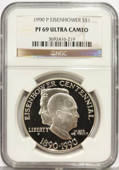 博洋堂“生趣盎然”4月精品专场暨第169期（全场包邮） NGC PF69UC 美国1990年艾森豪威尔纪念银币