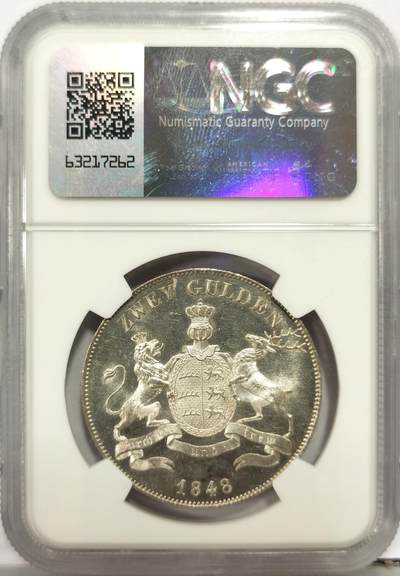 博洋堂“生趣盎然”4月精品专场暨第169期（全场包邮） NGC MS63 德国符腾堡1848年狮鹿2盾银币 转光还不错 底板接触痕很少 类似pl底板 个人认为略有低评 官网的图比较明显 前些日子jbz62分拍出了6k 64则拍出了9k的价格 德系价格可谓水涨船高 值得入藏的一枚