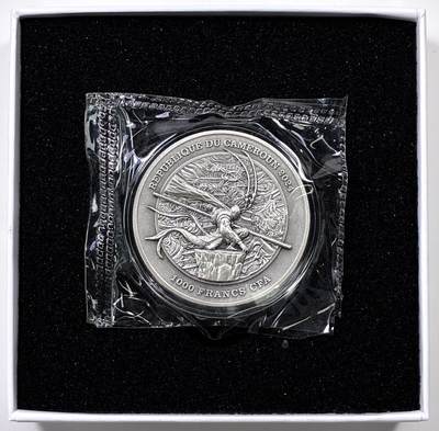 【雨安】【直播拍卖】【裸币套币-001期】 2026-04-24 周五 19:30 (金价1034, 银价18.00) [现代装帧] Cameroun 喀麦隆 1000法郎 2024年 孙悟空齐天大圣 仿古精制银币 [62.20克,  0.999银] 编号080