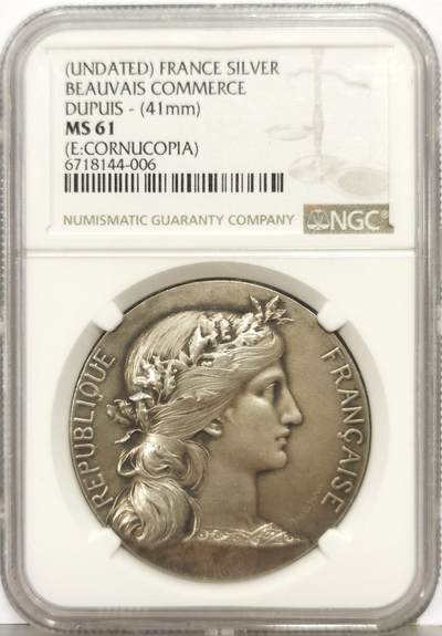 博洋堂“生趣盎然”4月精品专场暨第169期（全场包邮） - NGC MS61 法国19世纪末花环玛丽安娜大银章，原铸丰饶角边铭，法系章牌大师Dupuis手笔