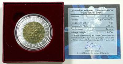 【雨安】【直播拍卖】【裸币套币-001期】 2026-04-24 周五 19:30 (金价1034, 银价18.00) [现代装帧] Austria 欧元 奥地利 25欧元 2006年 欧洲卫星导航 铌芯银币