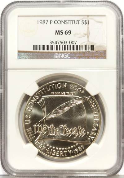 博洋堂“生趣盎然”4月精品专场暨第169期（全场包邮） NGC MS69 美国1987年宪法纪念银币