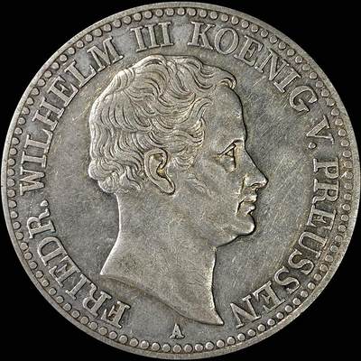 【雨安】【直播拍卖】【裸币套币-001期】 2026-04-24 周五 19:30 (金价1034, 银价18.00) [裸币德国] Germany 德国 德意志 1泰勒 Prussia普鲁士 Thun.251 KM#0420 (1829-1840) 腓特烈·威廉三世.大头像.矿业 1829年