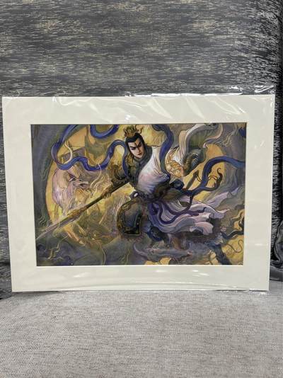 喜灰玩卡拍卖第八期，接拍品0佣金，欢迎送拍，释放现金流，让自己有资金可以购买更多喜欢的卡牌，让别的卡友能淘到更多心仪的卡牌 独行正明老师绘 二郎神  版画 整体 24cmX34cm