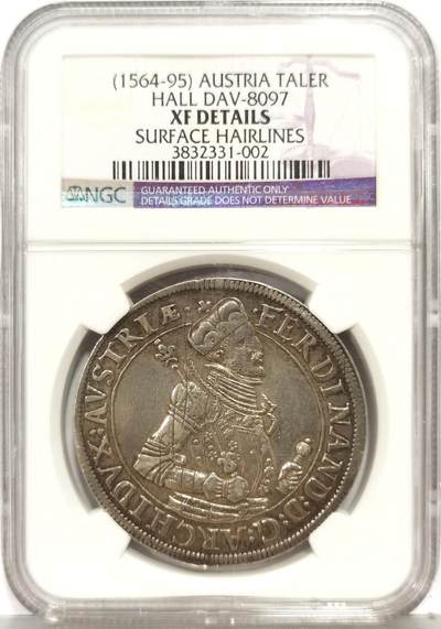 博洋堂“生趣盎然”4月精品专场暨第169期（全场包邮） NGC XF 神罗奥地利1564-95年哈尔厂费迪南大公泰勒大银币