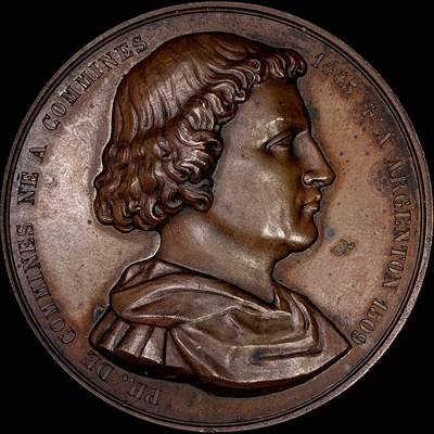 【雨安】【直播拍卖】【裸币套币-001期】 2026-04-24 周五 19:30 (金价1034, 银价18.00) [徽章奖章] France [章] 法国 19世纪 史学家菲利普·德·科米纳 铜章 46mm