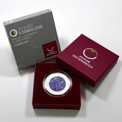 【雨安】【直播拍卖】【裸币套币-001期】 2026-04-24 周五 19:30 (金价1034, 银价18.00) [现代装帧] Austria 欧元 奥地利 25欧元 2015年 宇宙论 铌芯银币