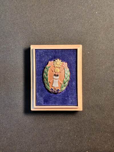 东亚欧洲主题杂货徽章勋章拍卖⑩ （五一大拍350+） 日本战前早期琦玉县消防协会三等有公章 精美珐琅制