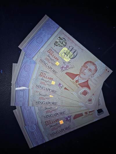叁拾收藏第36期 新加坡10元纪念钞一套 5张  UNC