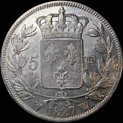 【雨安】【直播拍卖】【裸币套币-001期】 2026-04-24 周五 19:30 (金价1034, 银价18.00) [裸币法国] France 法国 5法郎 KM#0728 (1827-1830) 查理十世