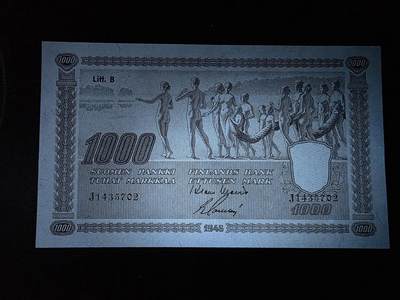 叁拾收藏第36期 芬兰1945年版1000马克   UNC