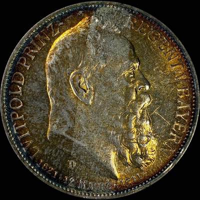 【雨安】【直播拍卖】【裸币套币-001期】 2026-04-24 周五 19:30 (金价1034, 银价18.00) [裸币德国] Germany 德国 帝国 巴伐利亚 3马克 (1911) 柳特波德 1911年