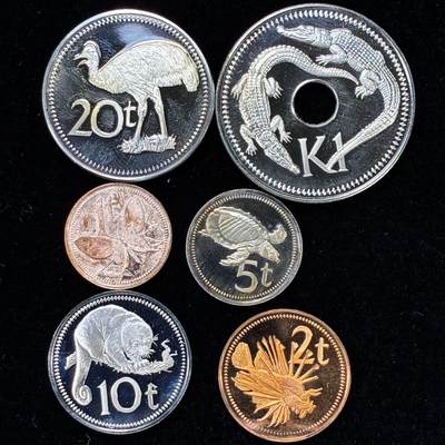 【雨安】【直播拍卖】【裸币套币-001期】 2026-04-24 周五 19:30 (金价1034, 银价18.00) [现代裸币] Papua New Guinea 巴布亚新几内亚 套币 1975年