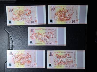 叁拾收藏第36期 新加坡10元纪念钞一套 5张  UNC