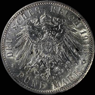 【雨安】【直播拍卖】【裸币套币-001期】 2026-04-24 周五 19:30 (金价1034, 银价18.00) [裸币德国] Germany 德国 帝国 J.114 普鲁士 5马克 (1913-1914) 军装 1913年