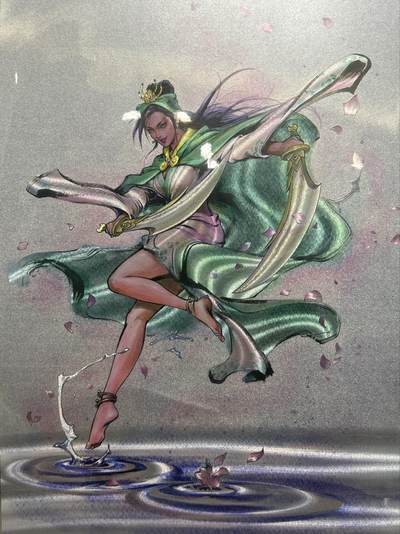 喜灰玩卡拍卖第八期，接拍品0佣金，欢迎送拍，释放现金流，让自己有资金可以购买更多喜欢的卡牌，让别的卡友能淘到更多心仪的卡牌 【A4限编】 百里 港漫水浒 夏伟义老师绘 特卡 扈三娘 限编 351/396编 A4 折光粗闪 大卡 